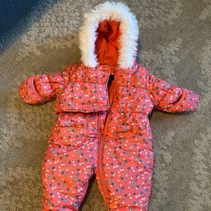 Infant baby  6 - 9 snowsuit snow bib coral floral